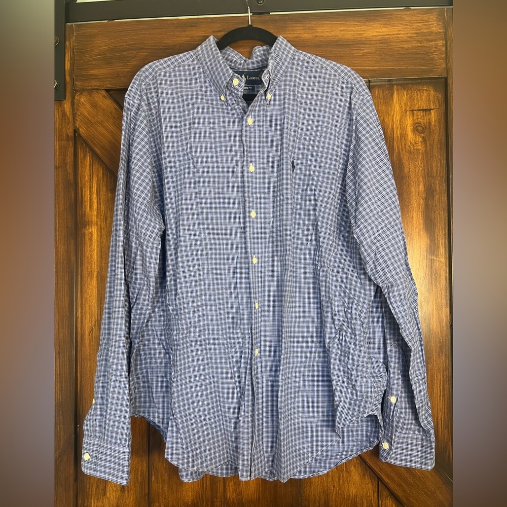 Ralph Lauren Men's Blue Checkered Button Down Classic Fit Shirt Men's XXL‎